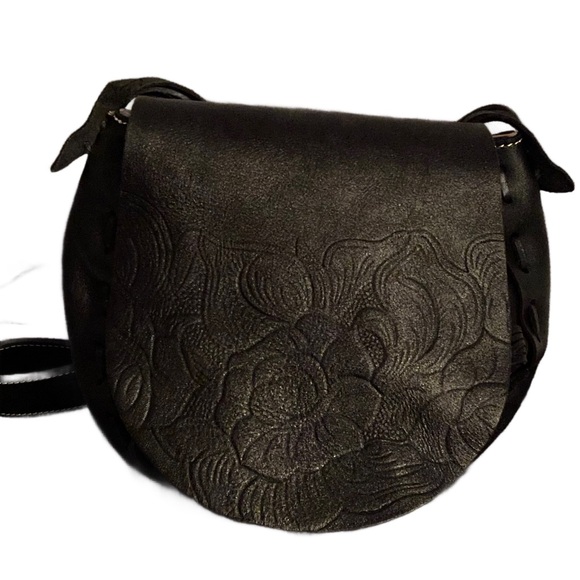 Patricia Nash Bag crossbody saddle bag tooled black leather - Picture 2 of 8
